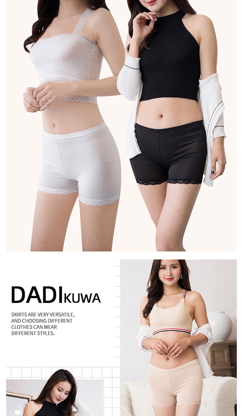 Summer safety pants, ice silk women's large-sized safety pants, cool and anti-glare base, lace trim, three-inch pants, thin style detail image 1