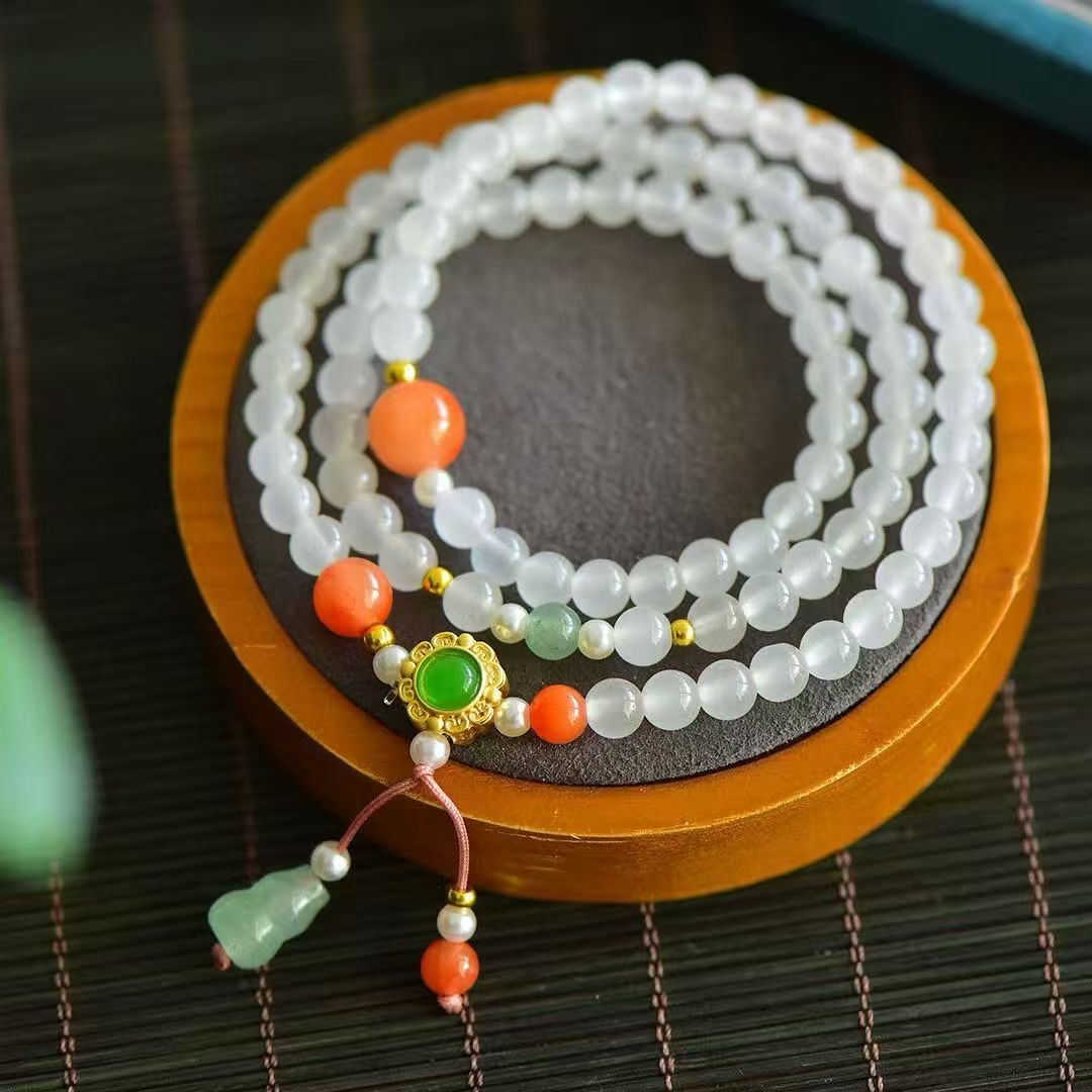 Xinjiang Golden Thread Jade three-loop bracelet for women's necklace, irregular and versatile for women