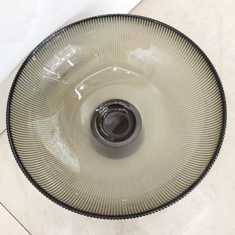 Wooden base, glass plate, transparent glass plate, smoke grey glass plate, household fruit plate detail image 5