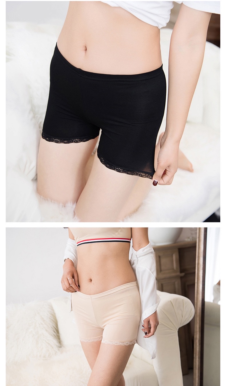 Summer safety pants, ice silk women's large-sized safety pants, cool and anti-glare base, lace trim, three-inch pants, thin style detail image 11