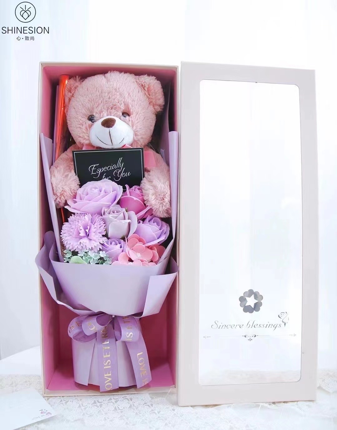 新款毛绒泰迪熊卡通花束香皂花玫瑰花卡通花束礼物