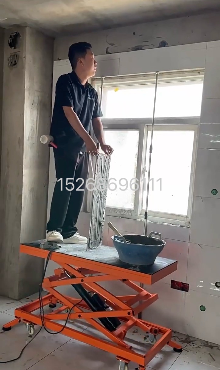 Manual hydraulic lifting platform truck, small and simple flatbed trolley, electric foot pedal scissor type lifting platform, loading and unloading lifting platform detail image 16