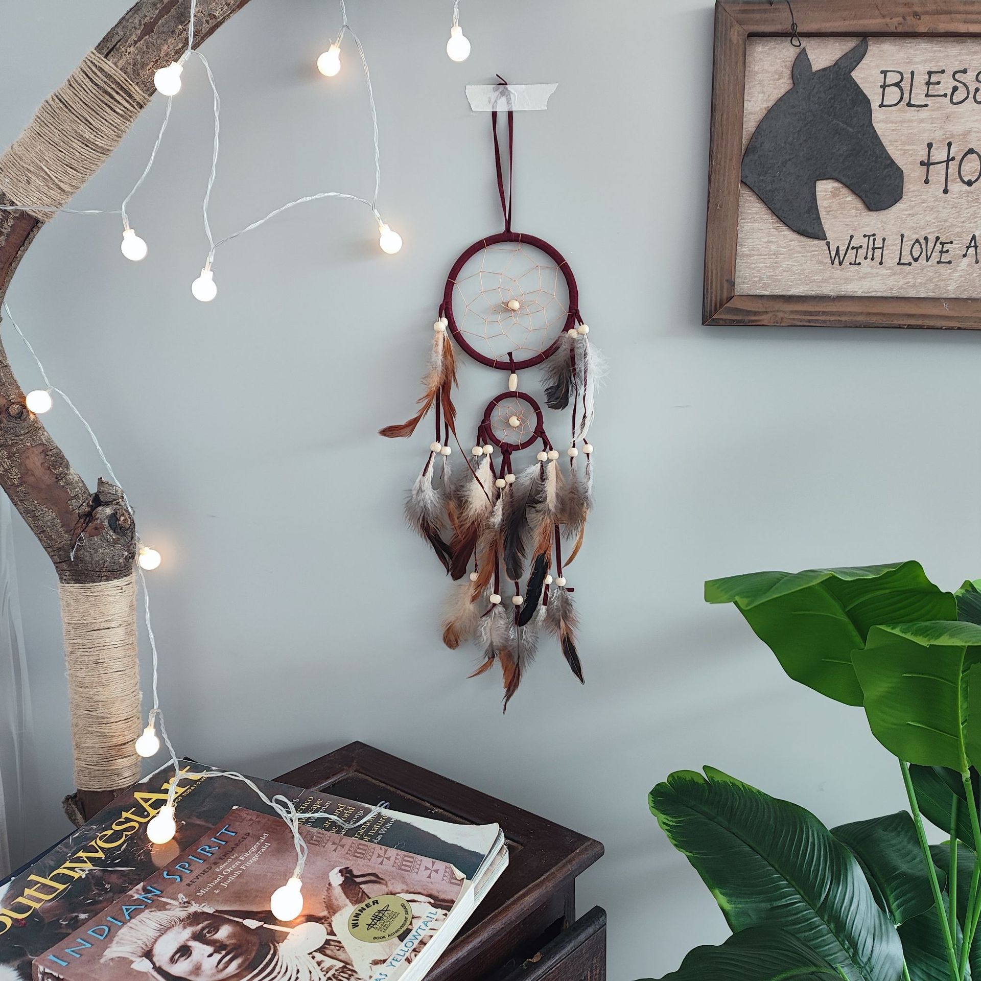 家居装饰生日礼物森系羽毛风铃捕梦网挂饰印第安捕梦网详情图7