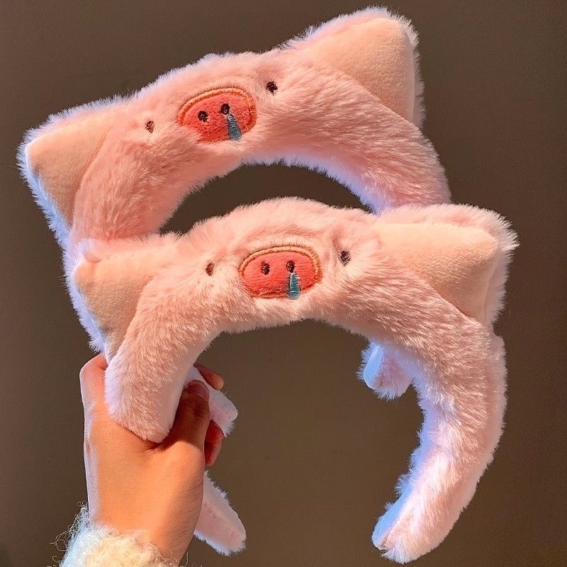Cartoon snot pig hairband headwear for girls, pink little pig hairband, cute decorative headwear