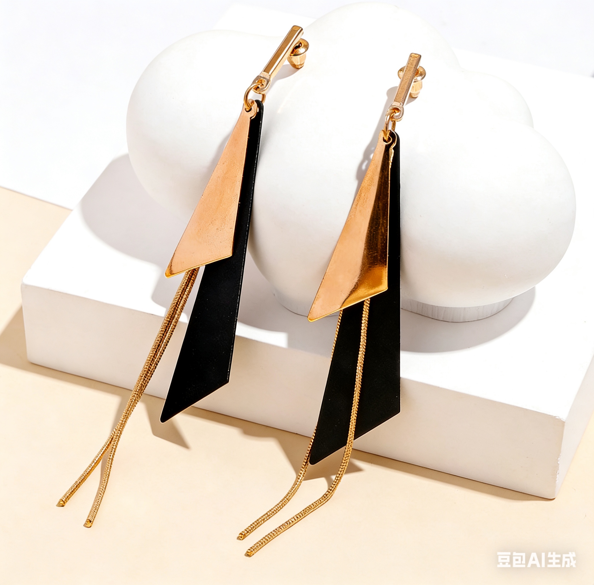 欧美时尚夸张喷漆黑色三角流苏耳环女气质名媛长款耳坠网红耳饰显脸瘦耳钉 