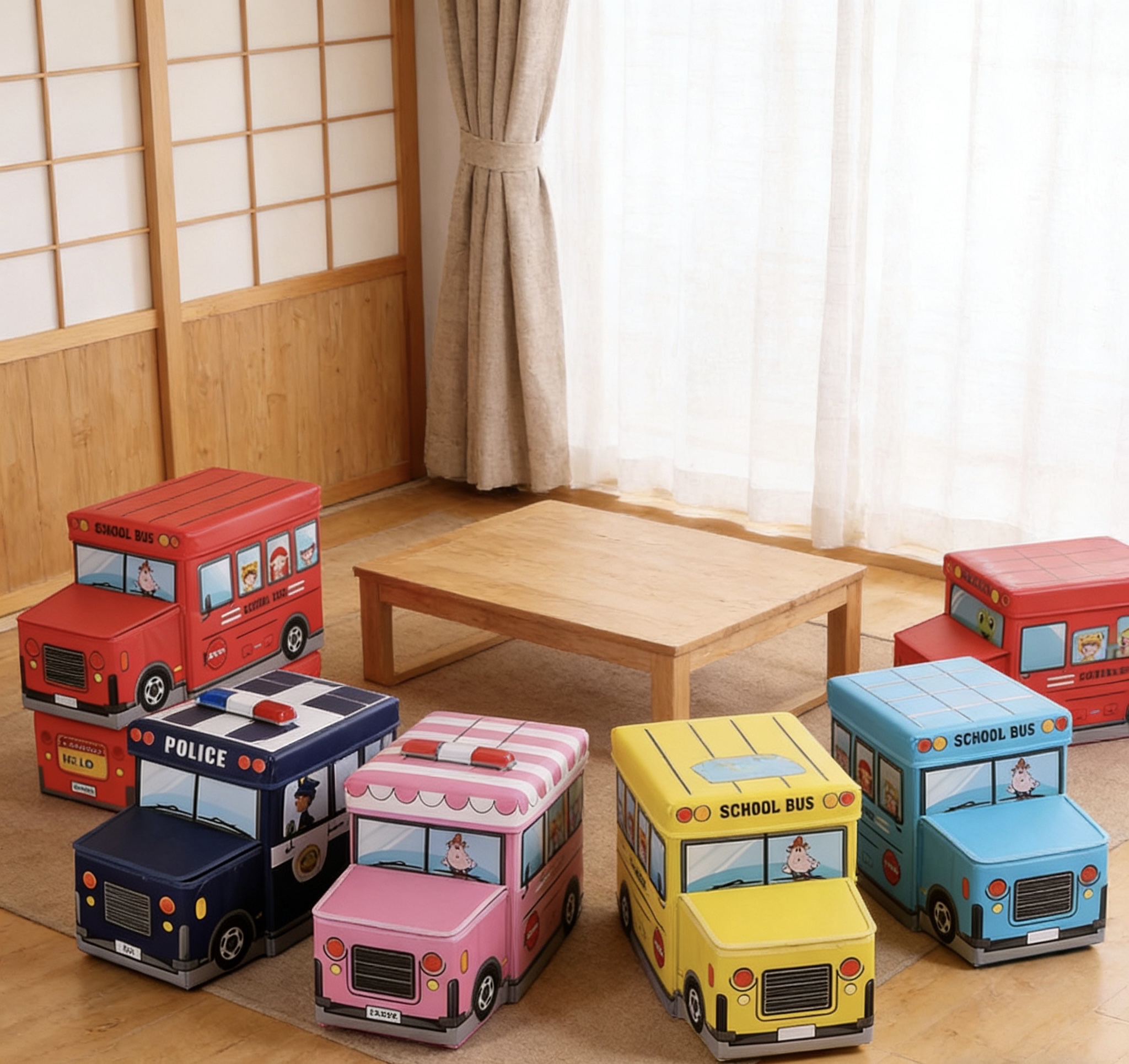 Children's cartoon storage stool, truck creative organizing box, toy storage box, multi-functional stool, sitting storage stool Specification image