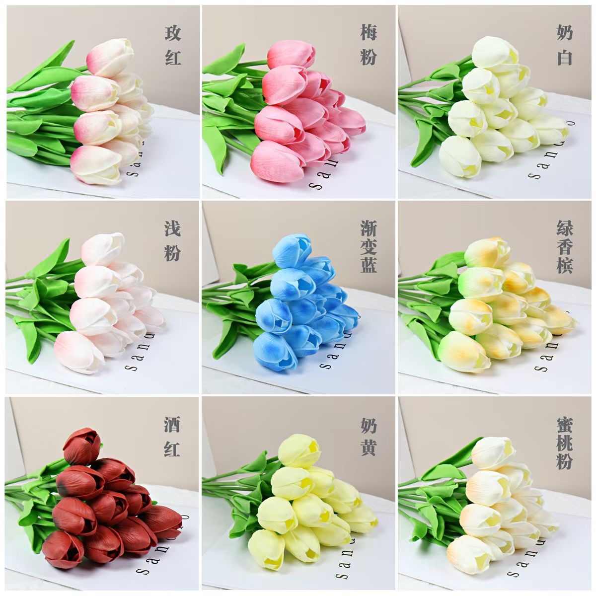 PU mini tulip artificial flowers, Nordic-style wedding home decoration props, artificial plants, cross-border wholesale details Picture