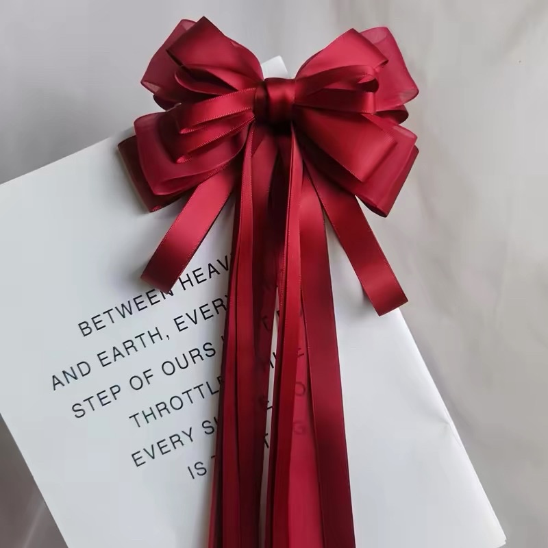 A light luxury French high-end satin bow hair clip, women's extra-large hair accessory and hair band