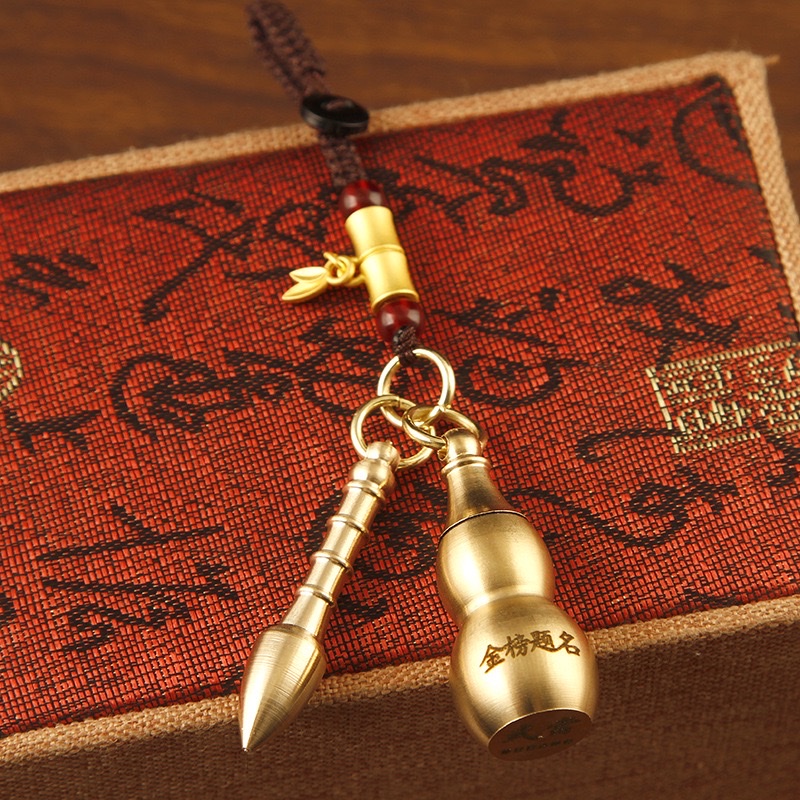 Pure copper Wenchang Pagoda, top scorer pen, Chinese-style car keychain pendant, Five Emperors' money gourd, men's and women's pendant, copper ornaments detail image 9