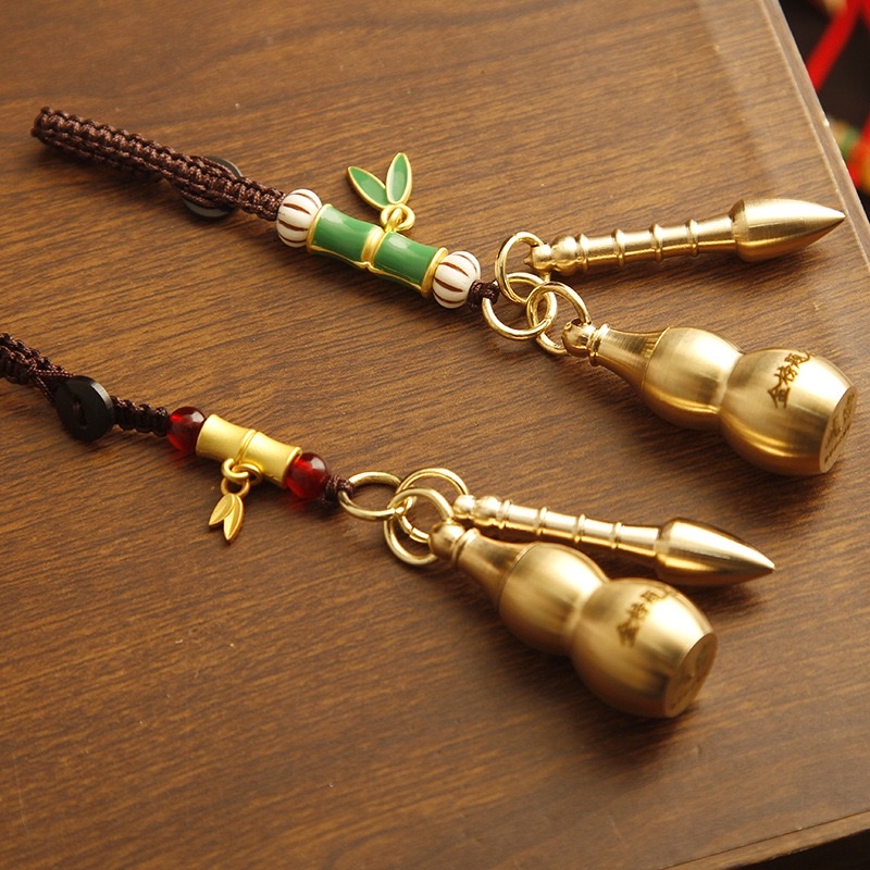 Pure copper Wenchang Pagoda, top scorer pen, Chinese-style car keychain pendant, Five Emperors' money gourd, men's and women's pendant, copper ornaments details Picture