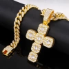Hip-hop Full Diamond Cross Pendant necklace, Square rock sugar diamond cross Full diamond Cuban necklace, large diamond cross pendant necklace details Picture