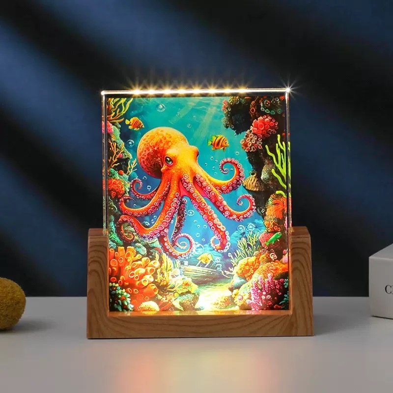 Uv-printed crystal photo frame, luminous night light, Marine animal template, home bedroom decorative light, creative gift glassware details Picture
