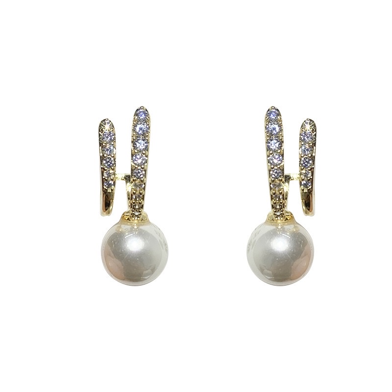 Micro-inlaid zircon pearl earrings for women's autumn and winter, unique double-layer line sense ear studs, new niche design, light luxury earrings, ear stud accessories, ear piercing Item Picture