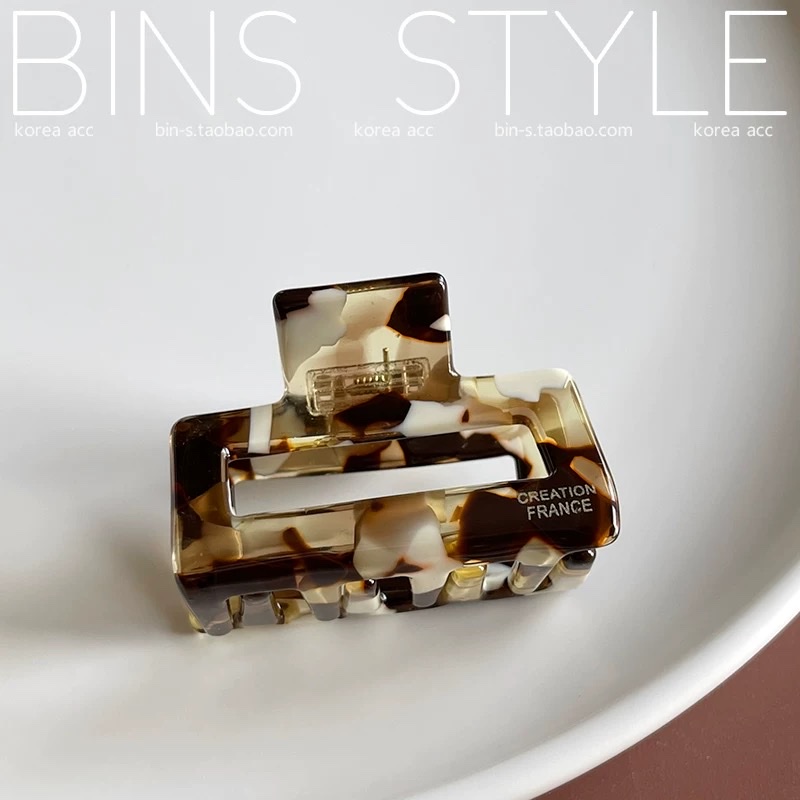 Korean imported chic French simple and casual style small square brown ink-wash tortoiseshell hair gripper half hair clip hair accessory hair clip gripper Item Picture