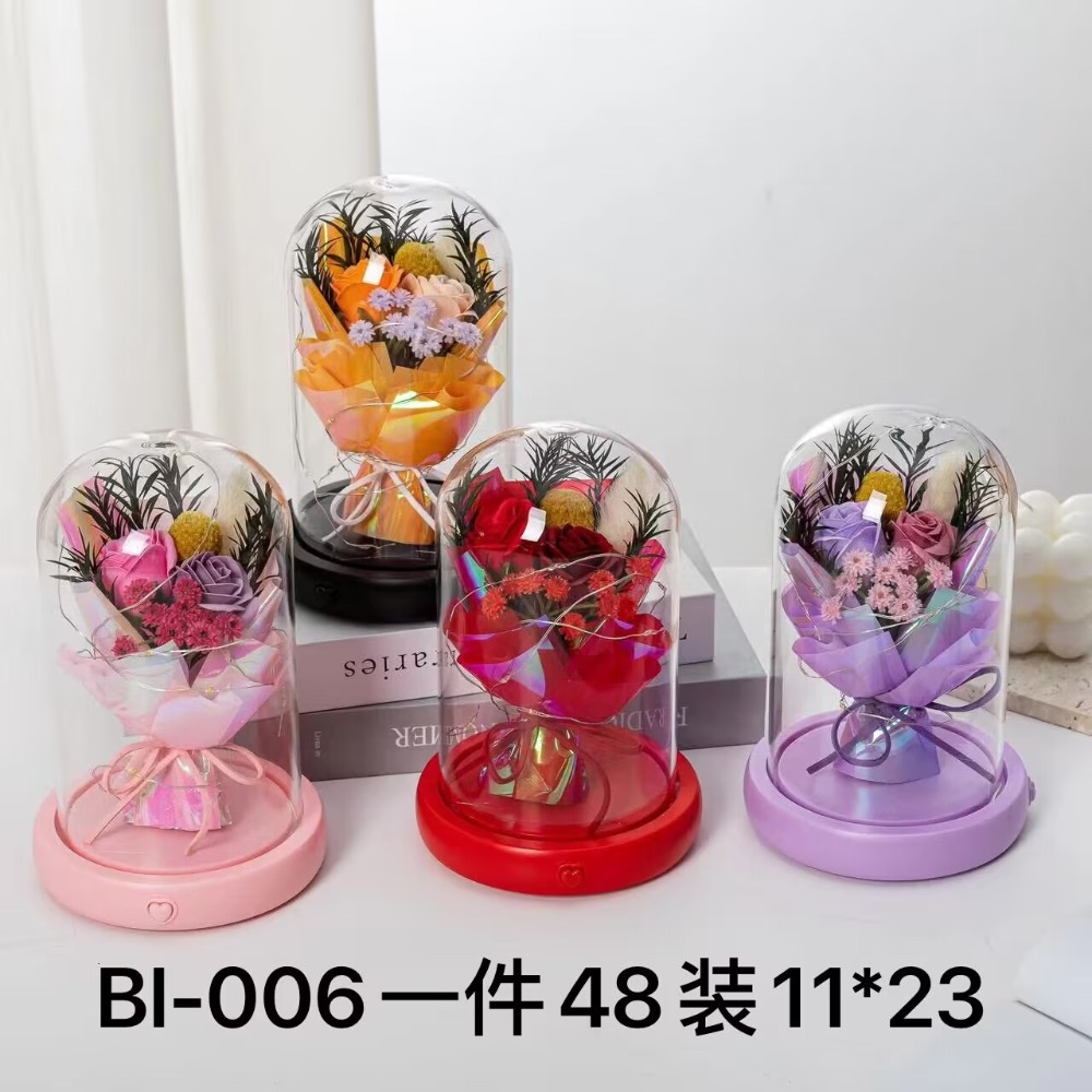 永生花玫瑰带灯玻璃罩创意家居摆件干花成品礼盒情人节送女友