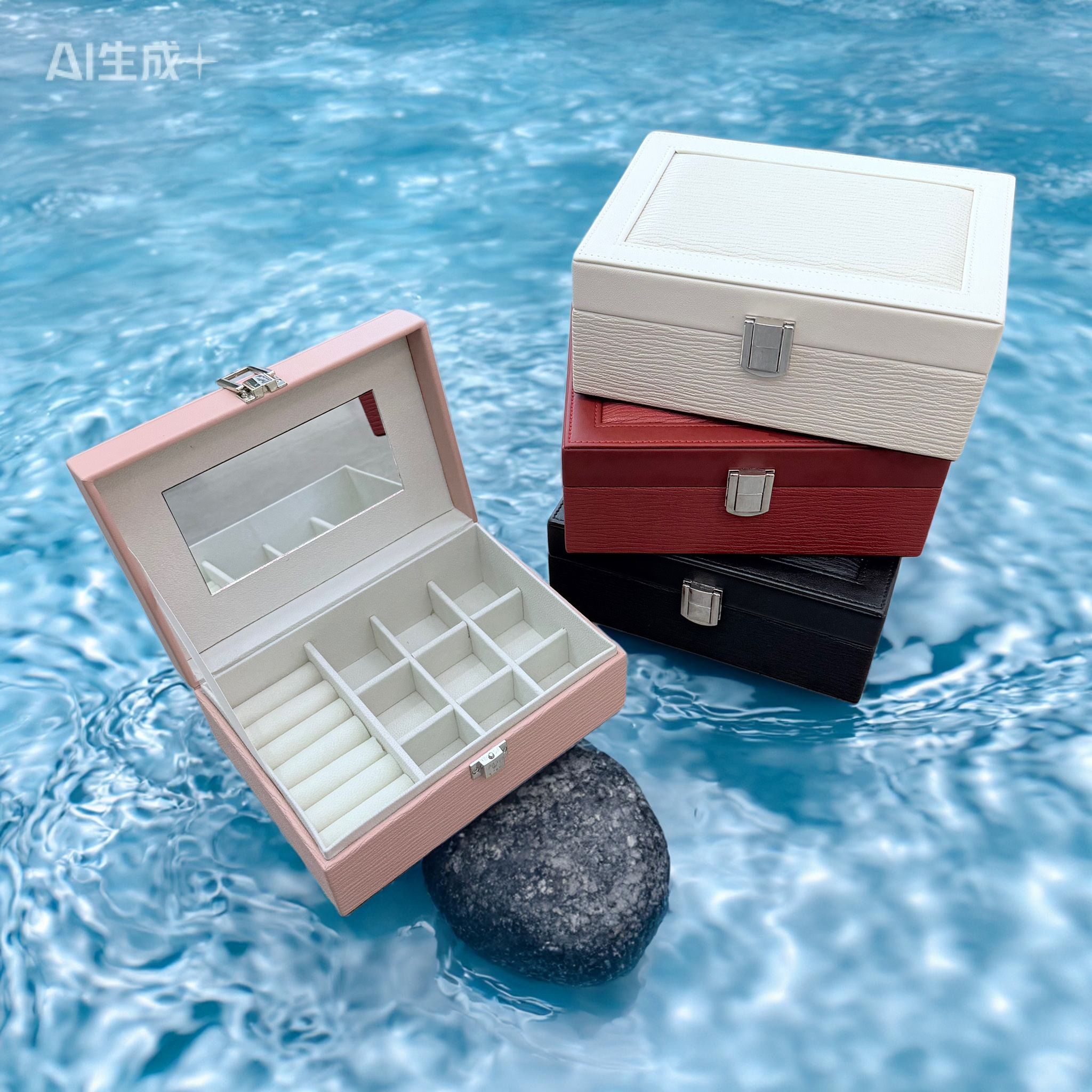 首饰盒   耳钉  项链 戒指 收纳盒   方便携带首饰盒化妆包