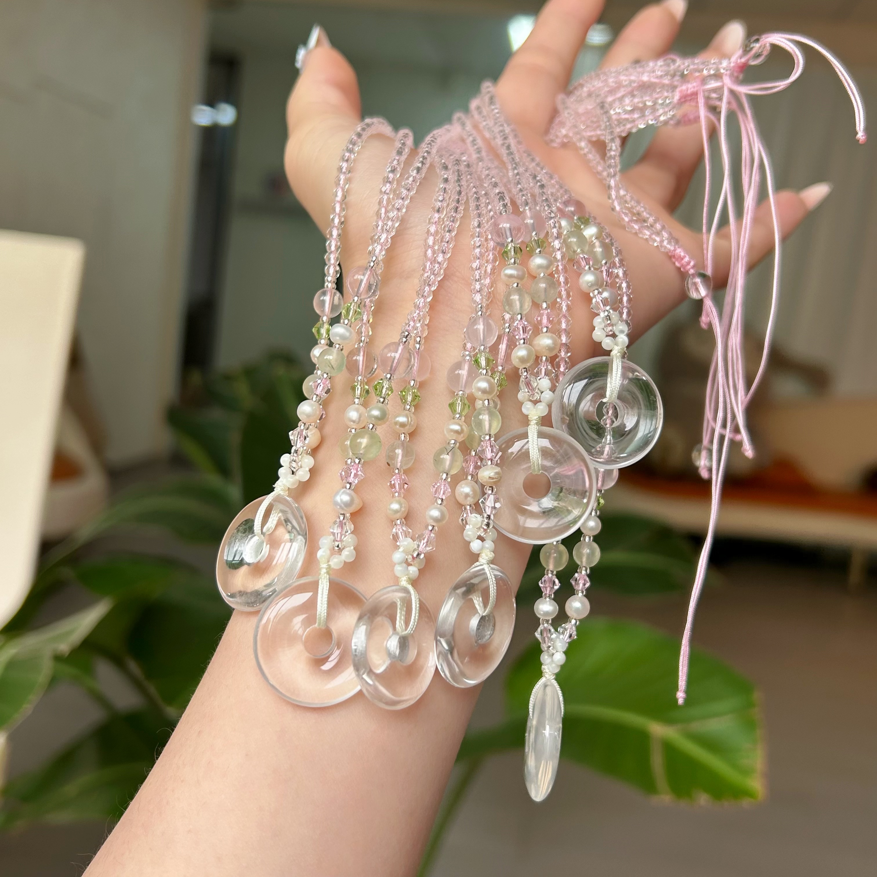 爆款春日设计天然清透白水晶平安扣项链清新甜美小众设计春夏百搭