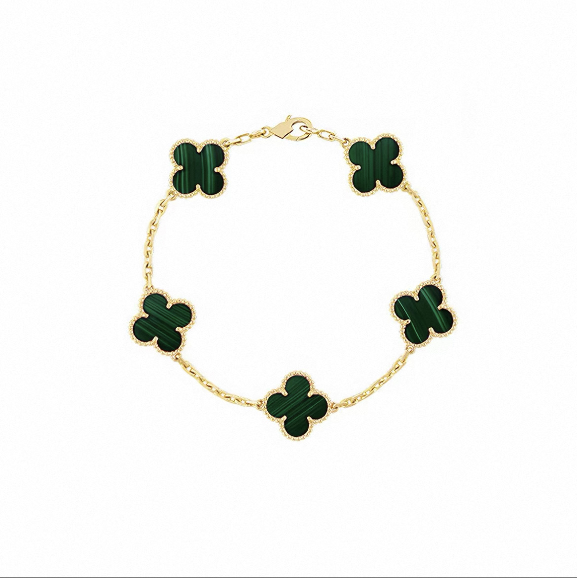 The high-end four-leaf clover five-flower hand features a woman's red chalcedony, white mother-of-pearl, laser-engraved full diamonds, and a man's stacked bracelet, exuding a touch of light luxury Specification image