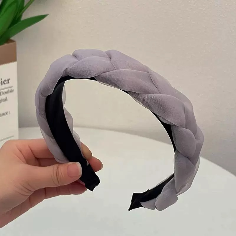 Korean version of Organza solid color mesh woven twisted large versatile headband, French retro headband for girls detail image 6