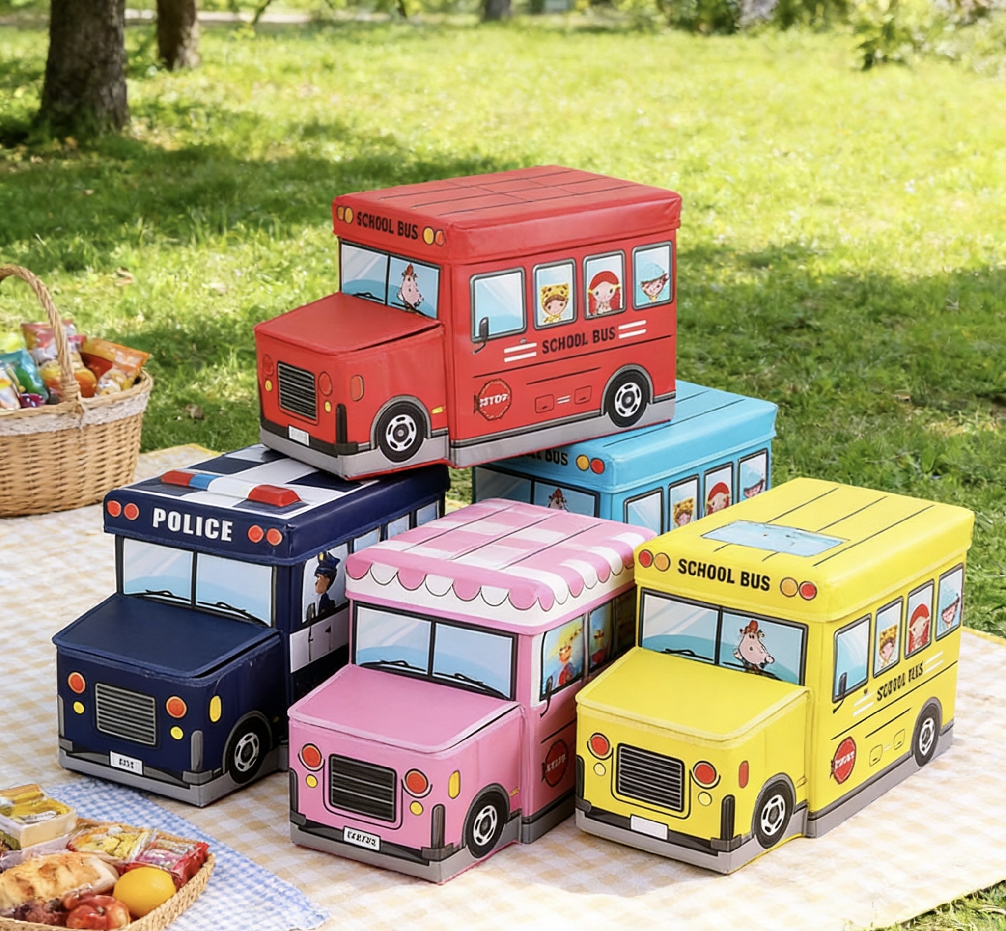 Children's cartoon storage stool, truck creative organizing box, toy storage box, multi-functional stool, sitting storage stool detail image 7