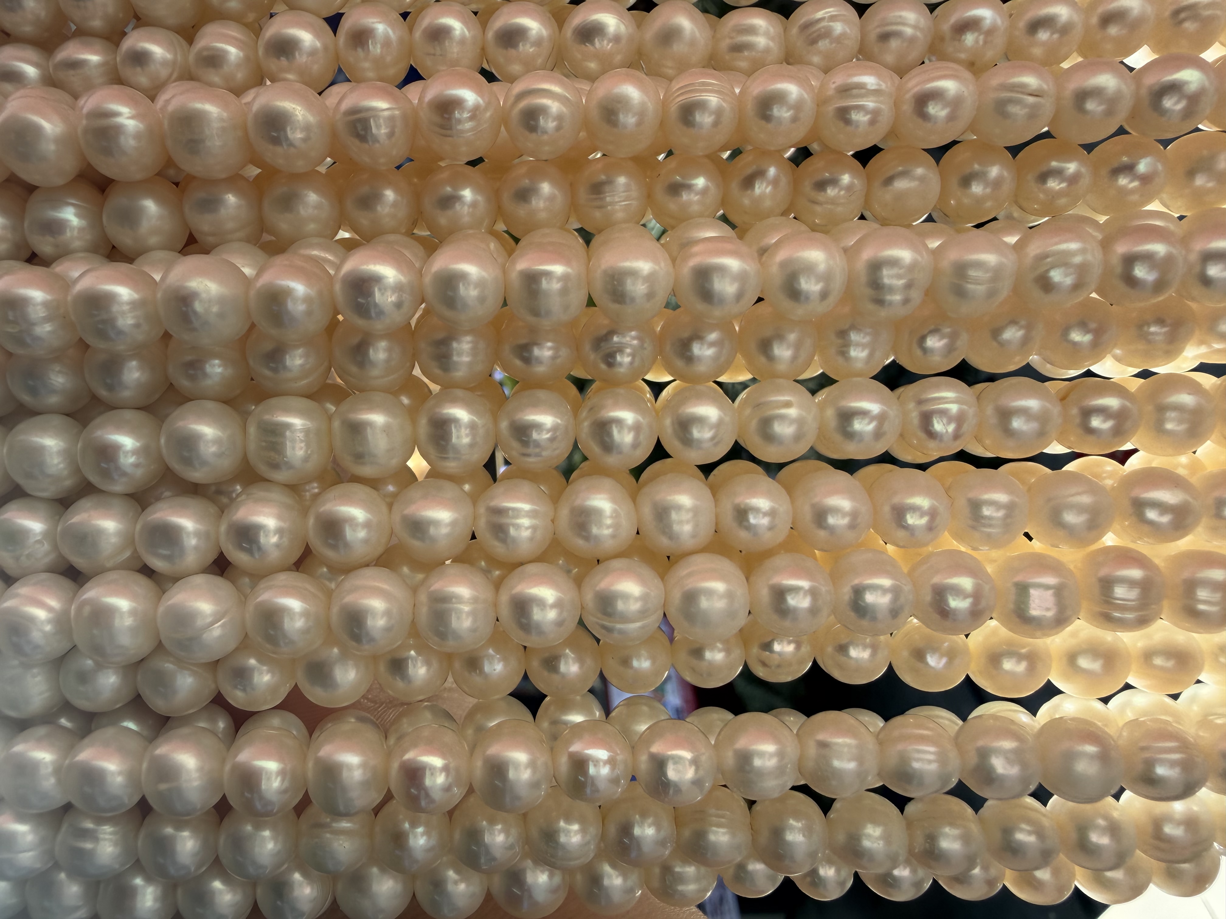 天然淡水珍珠项链8-9mm正圆 单圈螺纹手工珠