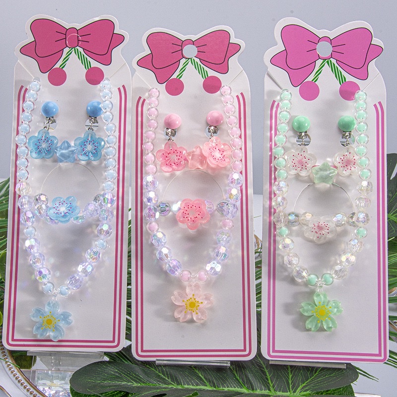 新款儿童饰品项链手链耳夹戒指樱花公主女童首饰套装参加直销细节图