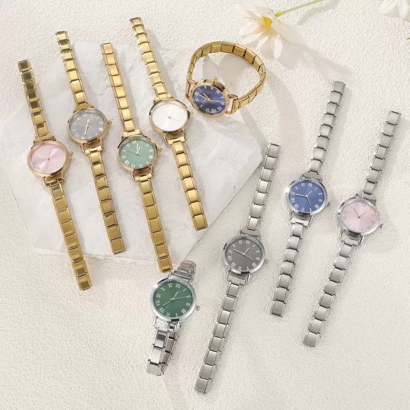 Casual and fashionable DIY module splicing multi-color watch strap versatile module watch retro steel strap versatile ins style export bestseller TikTok bestseller DIY watch does not fade, real gold electroplated hand Application Scenario