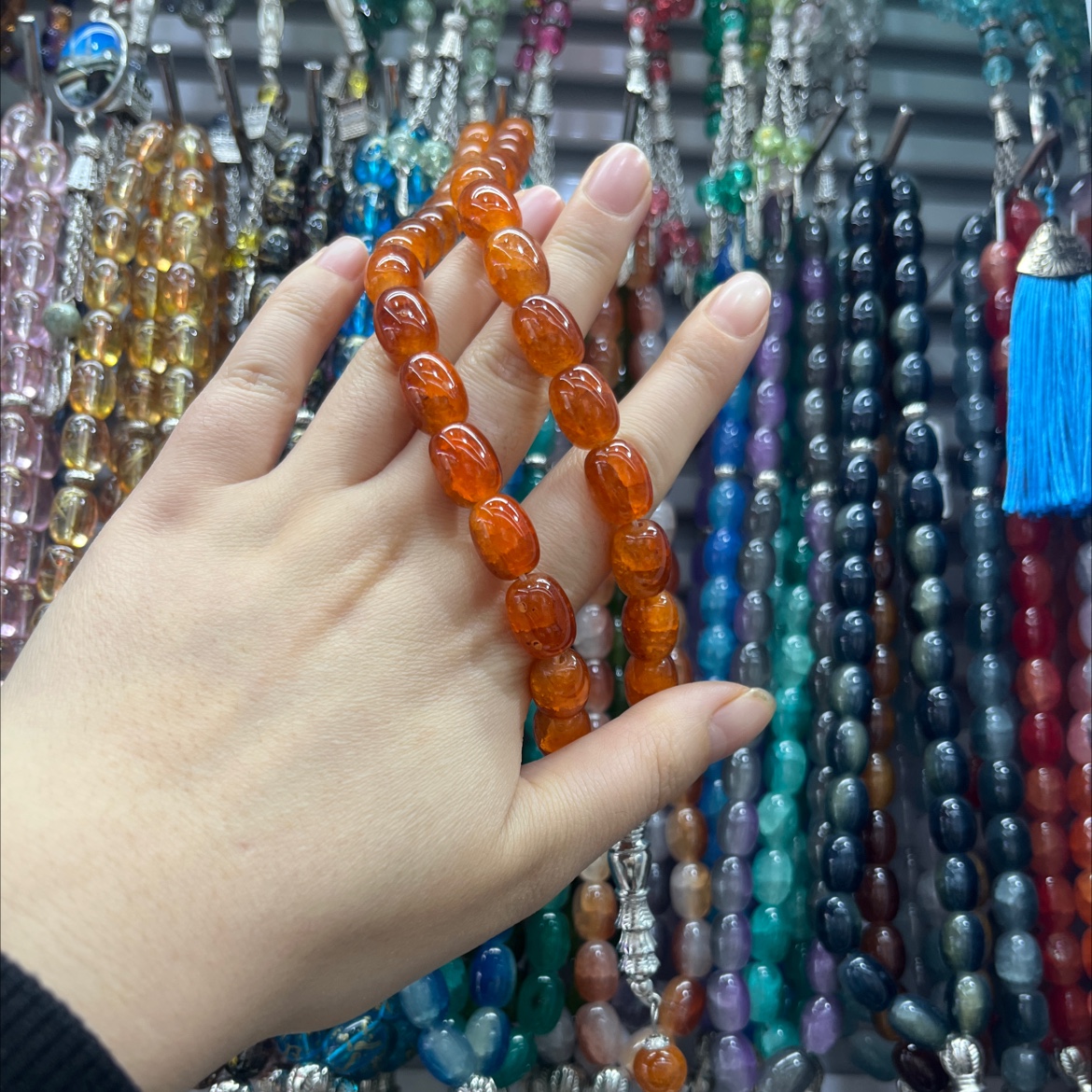 穆斯林玻璃念珠 泰斯比哈 伊斯兰教 33颗手串朝拜 穆斯林 玻璃水晶朝觐 念珠手持水晶手串文玩手串细节图