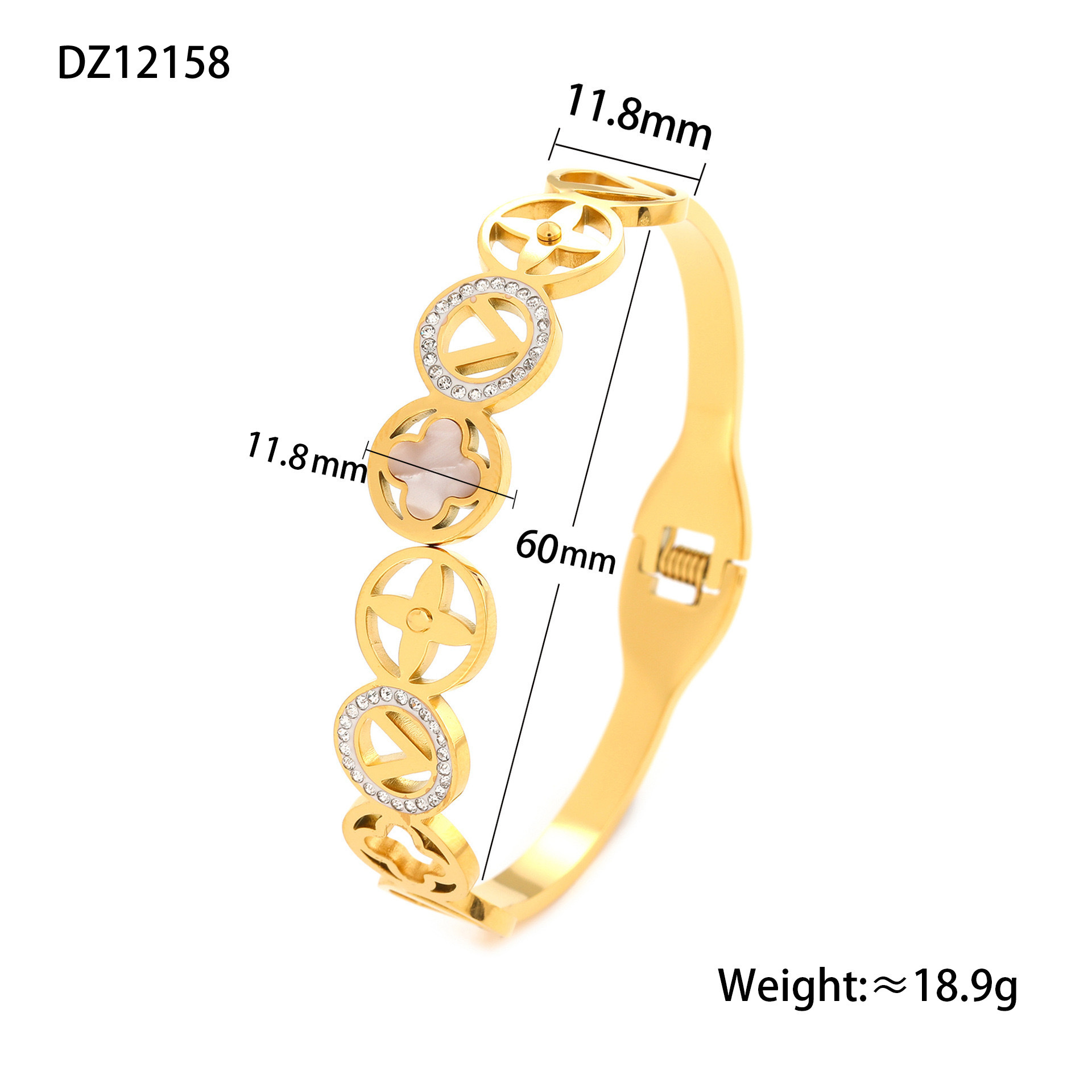 Factory direct supply of stainless steel gold-plated bracelet, red enamel four-leaf clover series diamond-encrusted hollow titanium steel bracelet jewelry detail image 18