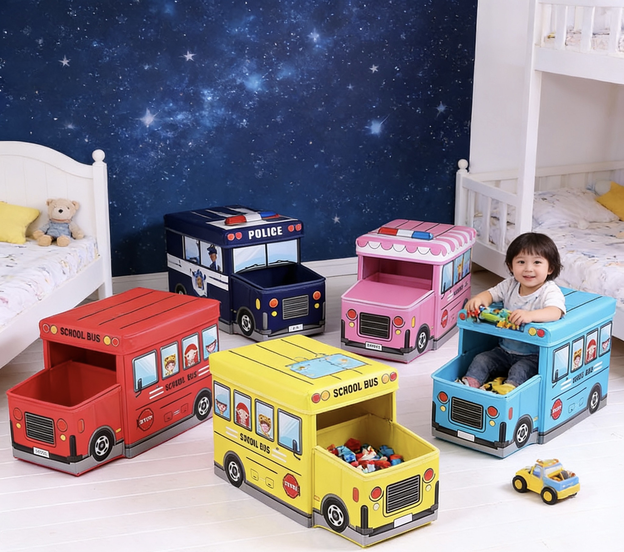 Children's cartoon storage stool, truck creative organizing box, toy storage box, multi-functional stool, sitting storage stool detail image 2