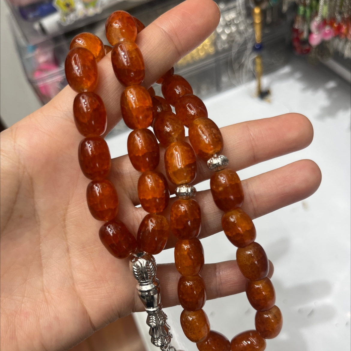 穆斯林玻璃念珠 泰斯比哈 伊斯兰教 33颗手串朝拜 穆斯林 玻璃水晶朝觐 念珠手持水晶手串文玩手串详情图3