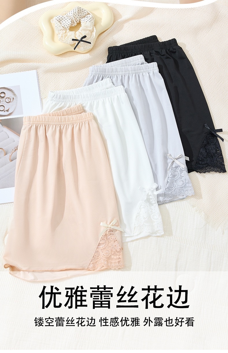 New summer ice silk safety pants for women, lace side bow base, short pants with floral edges that expose detail image 2