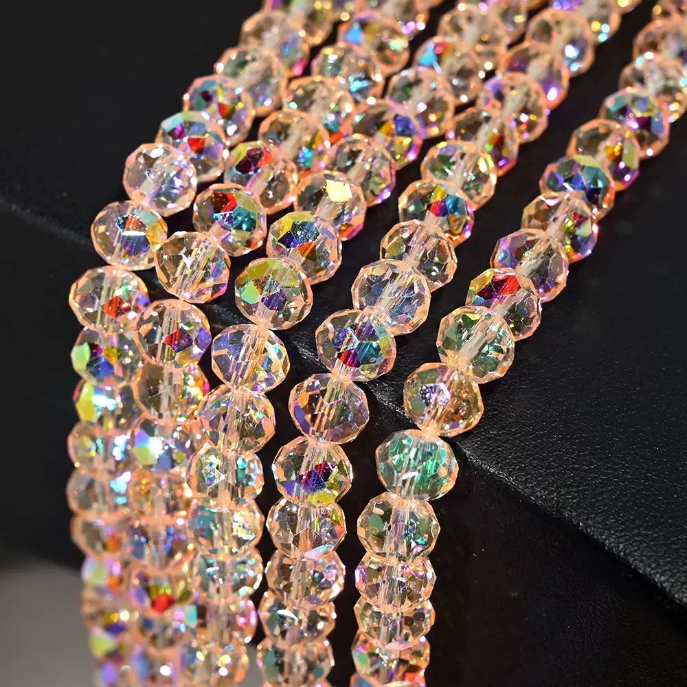 8mm natural color baked flash glass crystal flat beads, handcrafted DIY bracelet, mobile phone chain, non-fading dispersion beads semi-finished product Application Scenario