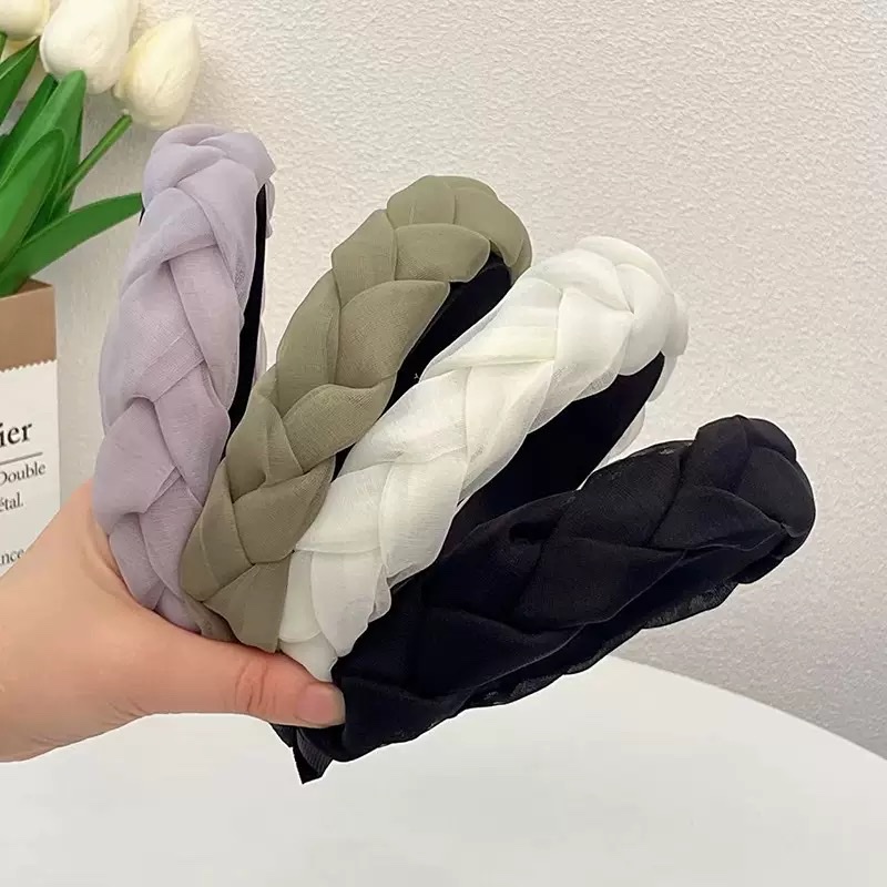 Korean version of Organza solid color mesh woven twisted large versatile headband, French retro headband for girls details Picture