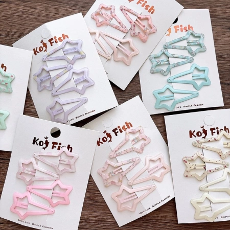 4 Sweet oil-drip printed girl star hair clips, hollowed-out versatile large children's bangs bb clips, basic hair clips 4 Sweet oil-drip printed girl star hair clips, hollowed-out versatile large children's bangs bb clips, basic hair clips