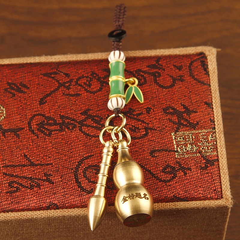 Pure copper Wenchang Pagoda, top scorer pen, Chinese-style car keychain pendant, Five Emperors' money gourd, men's and women's pendant, copper ornaments detail image 12