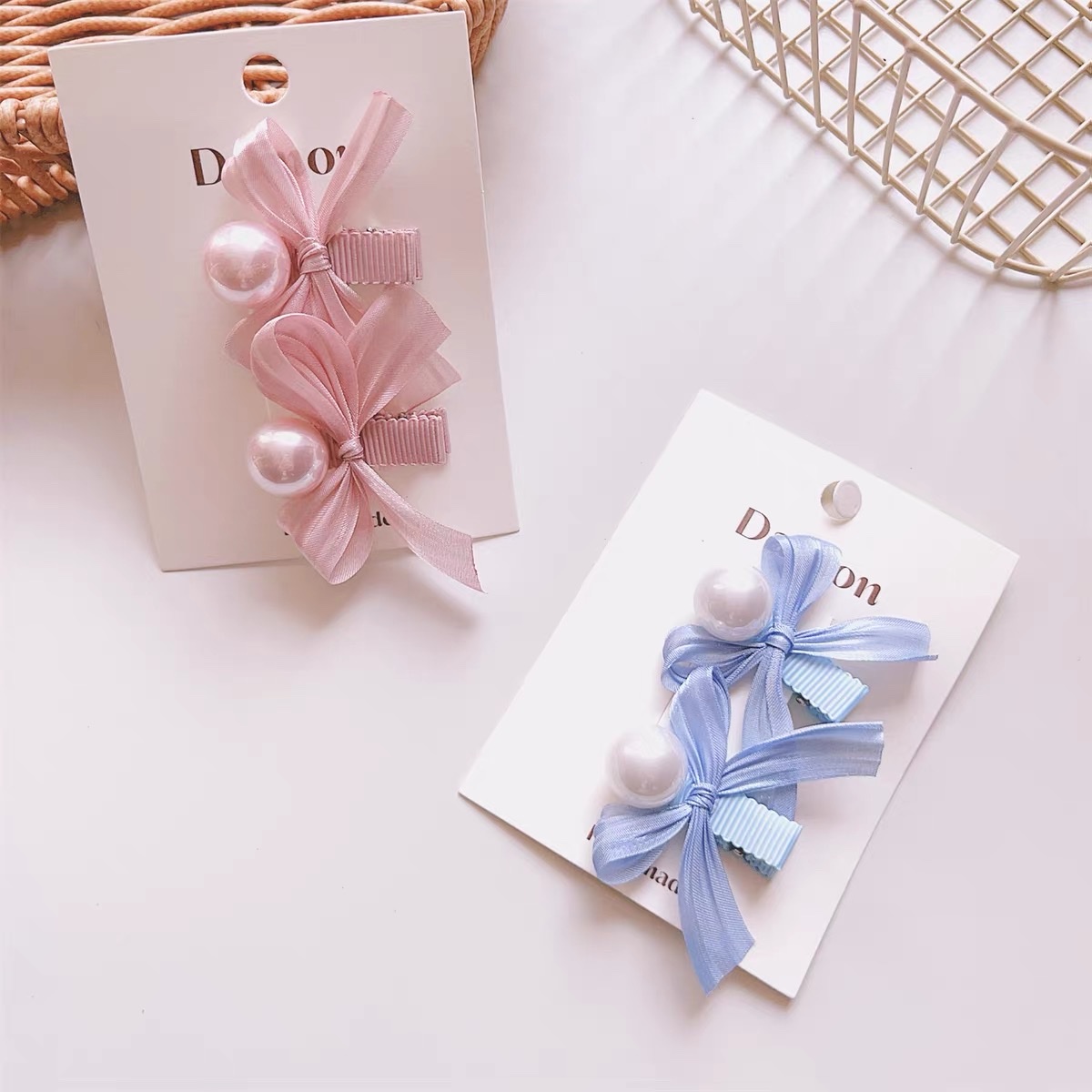 New girl's super fairy-like pearl hair clip, sweet little princess pink bow hair clip, full fabric safety clip, headwear, acrylic children's hair clip, hair clip, hair accessory, hair clip clamp detail image 2