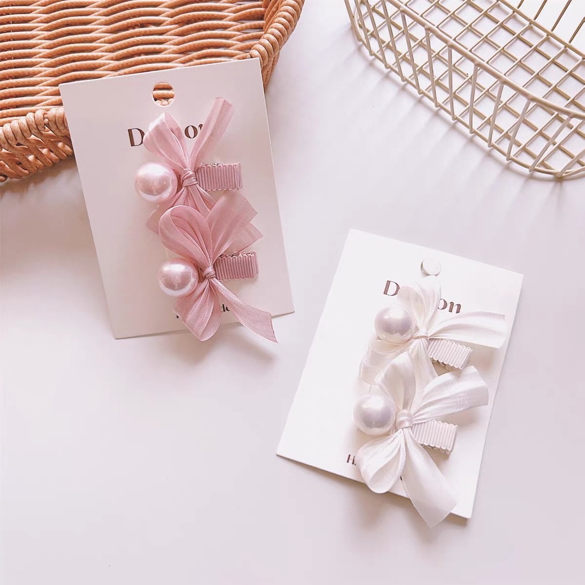 New girl's super fairy-like pearl hair clip, sweet little princess pink bow hair clip, full fabric safety clip, headwear, acrylic children's hair clip, hair clip, hair accessory, hair clip clamp detail image 6