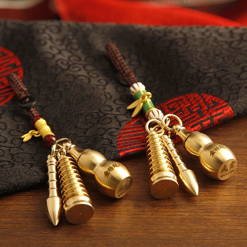 Pure copper Wenchang Pagoda, top scorer pen, Chinese-style car keychain pendant, Five Emperors' money gourd, men's and women's pendant, copper ornaments detail image 2