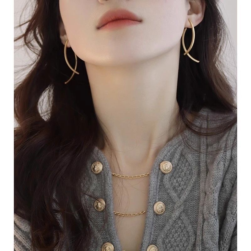 s925 sterling silver needle cross-shaped unique earrings, a new 2025 Korean-style, trendy, niche design, high-end earrings details Picture