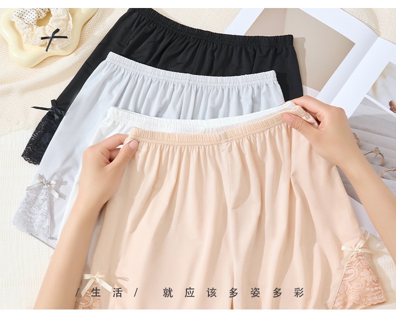 New summer ice silk safety pants for women, lace side bow base, short pants with floral edges that expose detail image 11