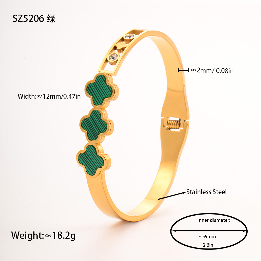 Factory direct supply of stainless steel gold-plated bracelet, red enamel four-leaf clover series diamond-encrusted hollow titanium steel bracelet jewelry detail image 6