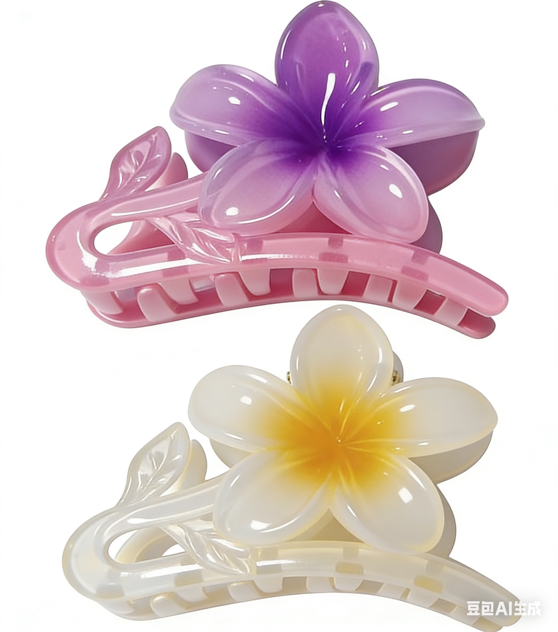 新款鸡蛋花发夹抓夹发饰可爱发卡卡通造型防滑固定发夹发饰发卡白底实物图