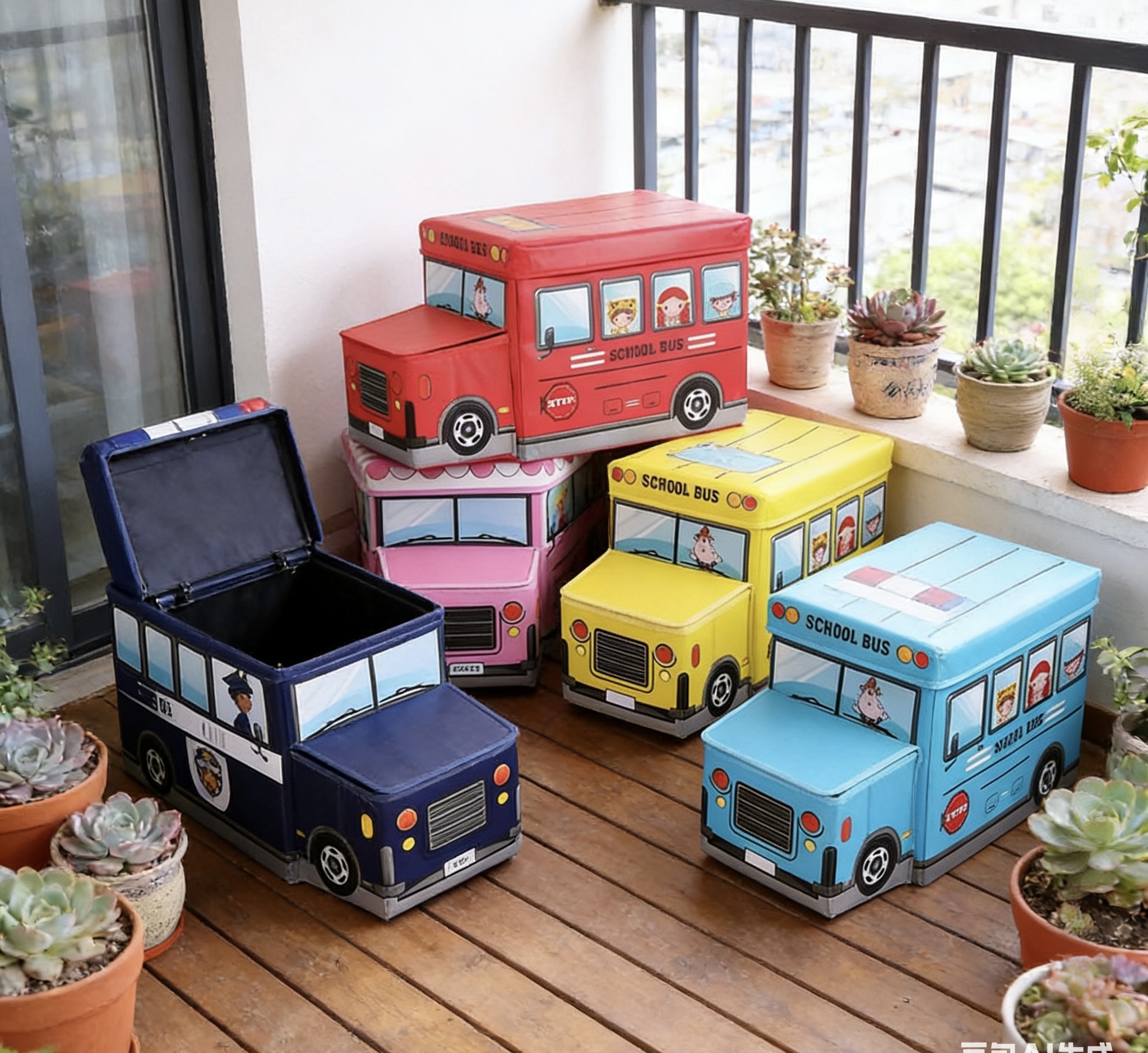 Children's cartoon storage stool, truck creative organizing box, toy storage box, multi-functional stool, sitting storage stool details Picture