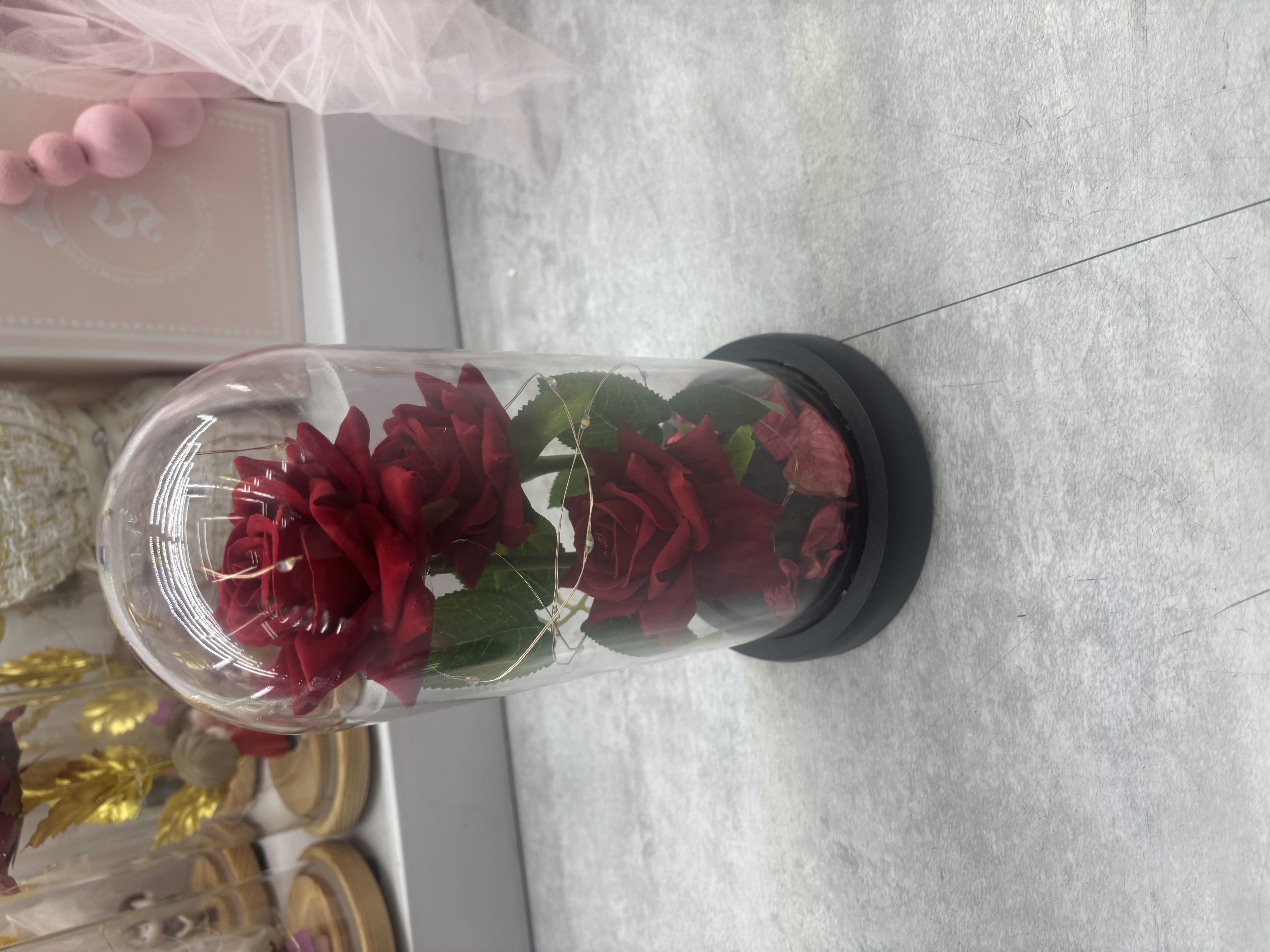 生日礼物永生花塑料罩玫瑰花夜灯摆摊送女生闺蜜情人节妇女节摆件