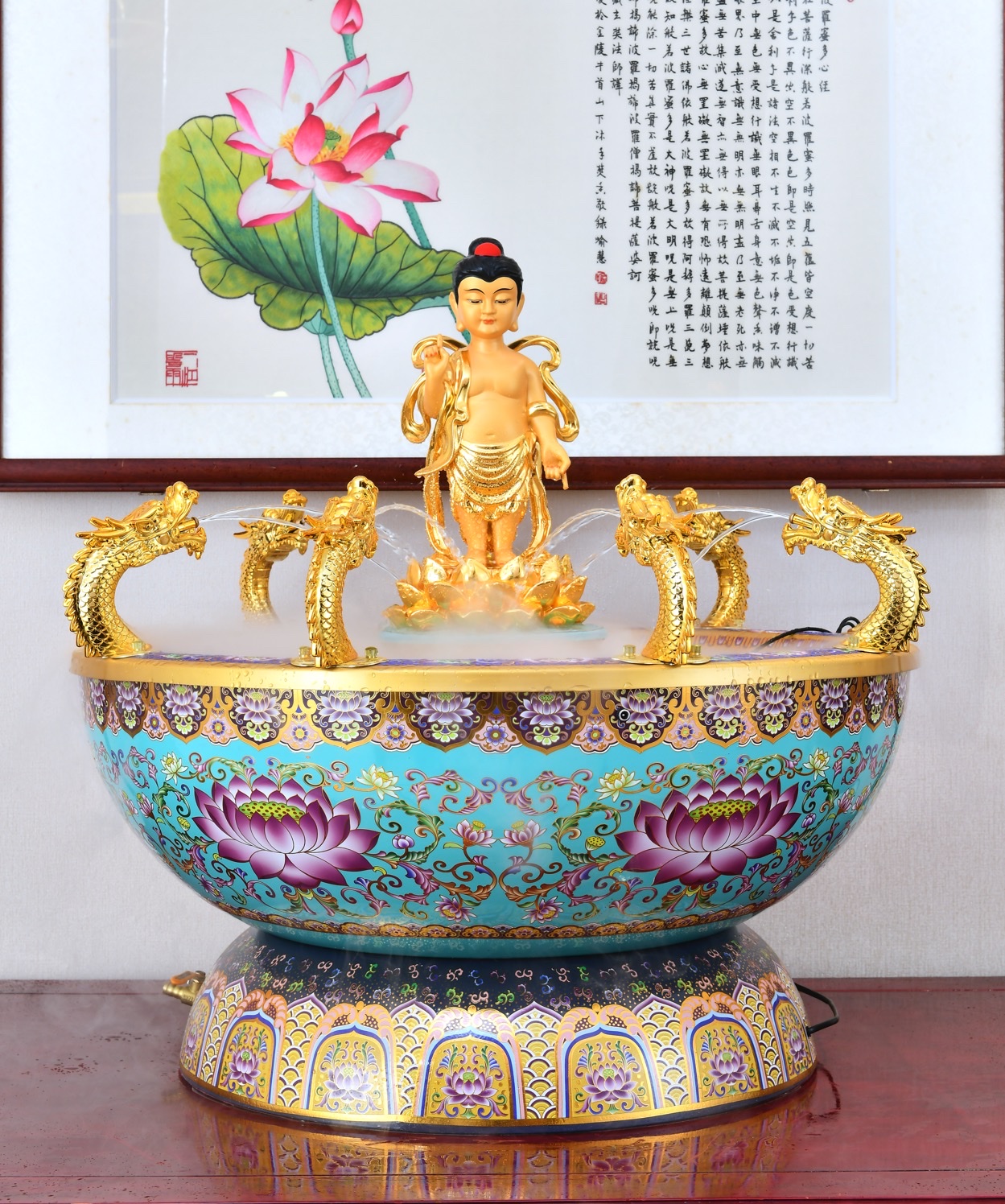 九龙吐水浴佛盆，材质：纯铜 合金  汉白玉 玻璃钢 均可定制
尺寸：盆直径60cm 75cm 85cm 108cm佛具用详情图15