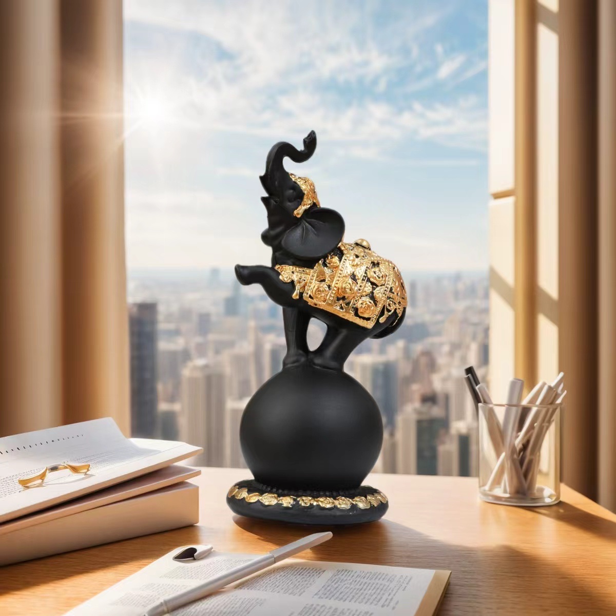 树脂工艺品摆件站球大象装饰摆件树脂