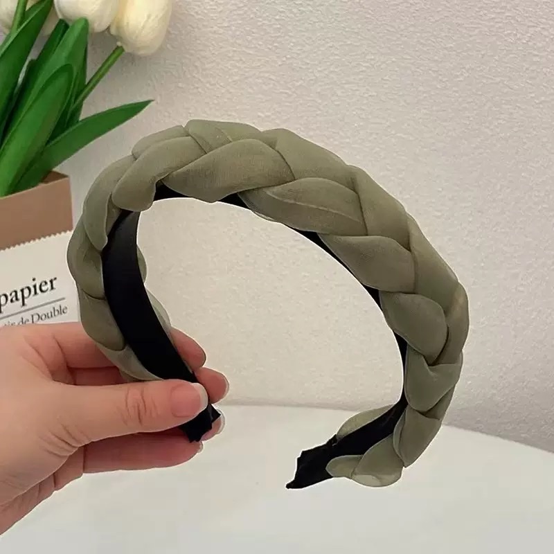 Korean version of Organza solid color mesh woven twisted large versatile headband, French retro headband for girls Item Picture