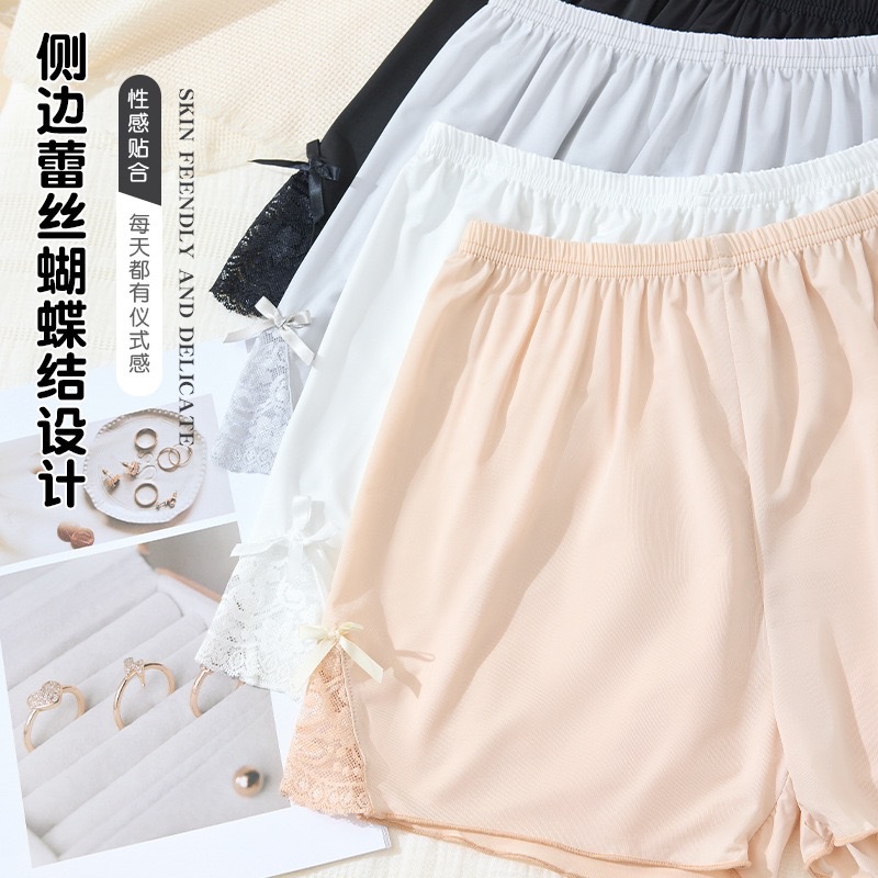 New summer ice silk safety pants for women, lace side bow base, short pants with floral edges that expose Specification image