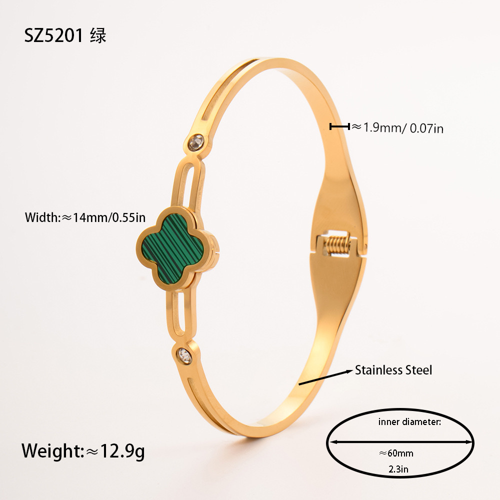 Factory direct supply of stainless steel gold-plated bracelet, red enamel four-leaf clover series diamond-encrusted hollow titanium steel bracelet jewelry detail image 10